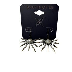 District LA Starburst Dangle Earrings w/ Rhinestone accents & Faux Pearl Center